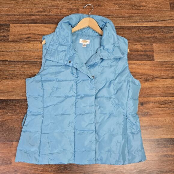 Talbots Quilted Down Vest L Blue Jacket Puffer Zip Snap Womens Preppy **No Belt - Picture 1 of 11